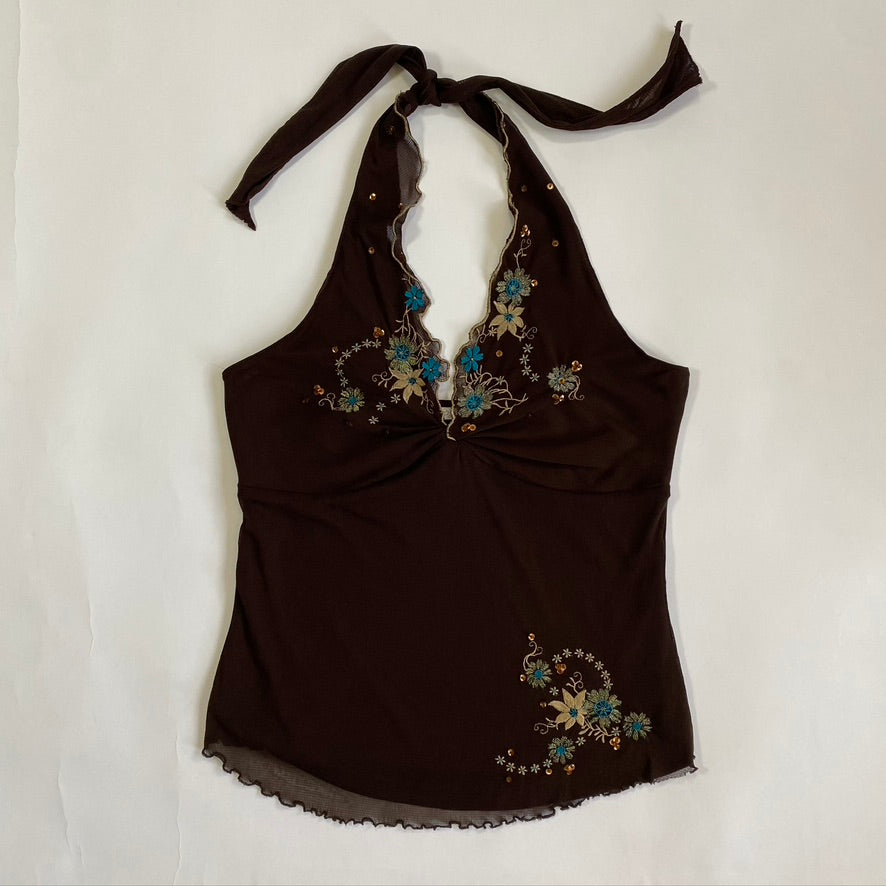 POET BROWN HALTER TOP