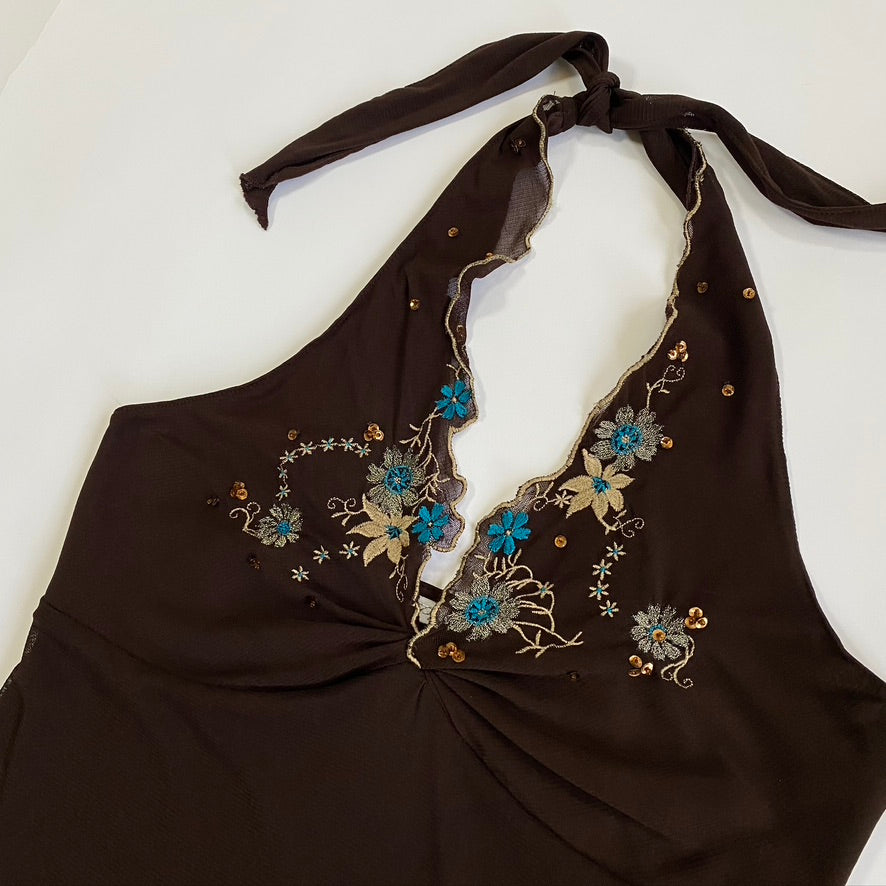 POET BROWN HALTER TOP