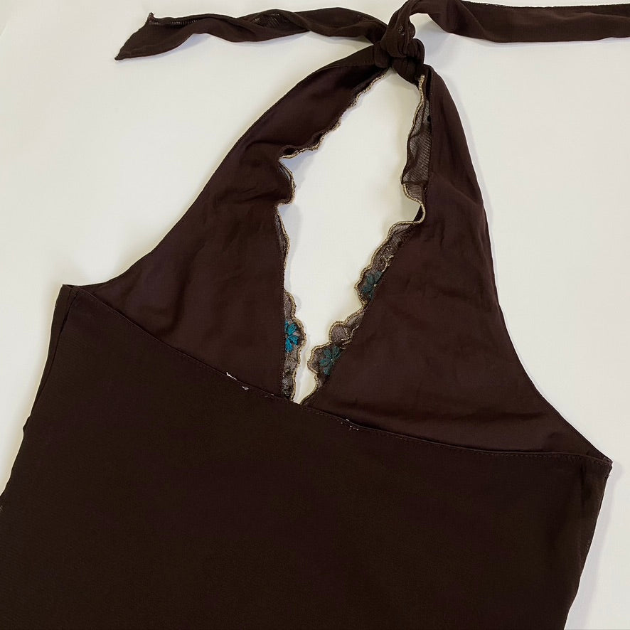 POET BROWN HALTER TOP